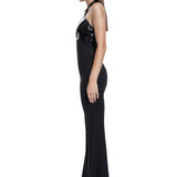 Khela siyah boyundan bağlamalı cut-out tulum