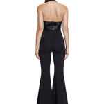 Khela siyah boyundan bağlamalı cut-out tulum