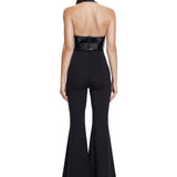 Khela siyah boyundan bağlamalı cut-out tulum