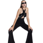 Khela siyah boyundan bağlamalı cut-out tulum