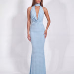 Khela Obsessed With Me Maxi Dress Baby Blue bebek mavisi degaje yaka açık sırt zımba detaylı maksi elbise