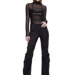 Khela siyah drapeli dizleri, bel kapama detaylı pantolon