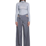 Khela bel dekolteli demir tokalı gri kumaş pantolon