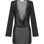 Siyah şifon uzun kollu bağlamalı plaj elbisesi