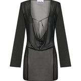 Siyah şifon uzun kollu bağlamalı plaj elbisesi