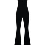 Siyah derin v yaka dekolteli ispanyol paça tulum