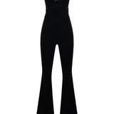 Siyah derin v yaka dekolteli ispanyol paça tulum