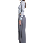 Khela bel dekolteli demir tokalı gri kumaş pantolon