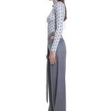 Khela bel dekolteli demir tokalı gri kumaş pantolon