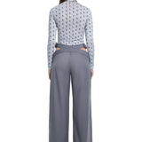 Khela bel dekolteli demir tokalı gri kumaş pantolon