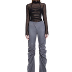 Khela gri drapeli dizleri, bel kapama detaylı pantolon