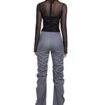 Khela gri drapeli dizleri, bel kapama detaylı pantolon