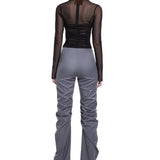 Khela gri drapeli dizleri, bel kapama detaylı pantolon