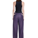 Khela bel dekolteli demir tokalı mor kumaş pantolon