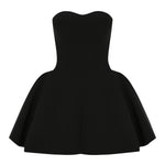 Khela siyah godet detaylı mini elbise