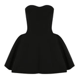 Khela siyah godet detaylı mini elbise