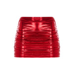 Kırmızı metalik astarlı jarse kumaşlı mini etek