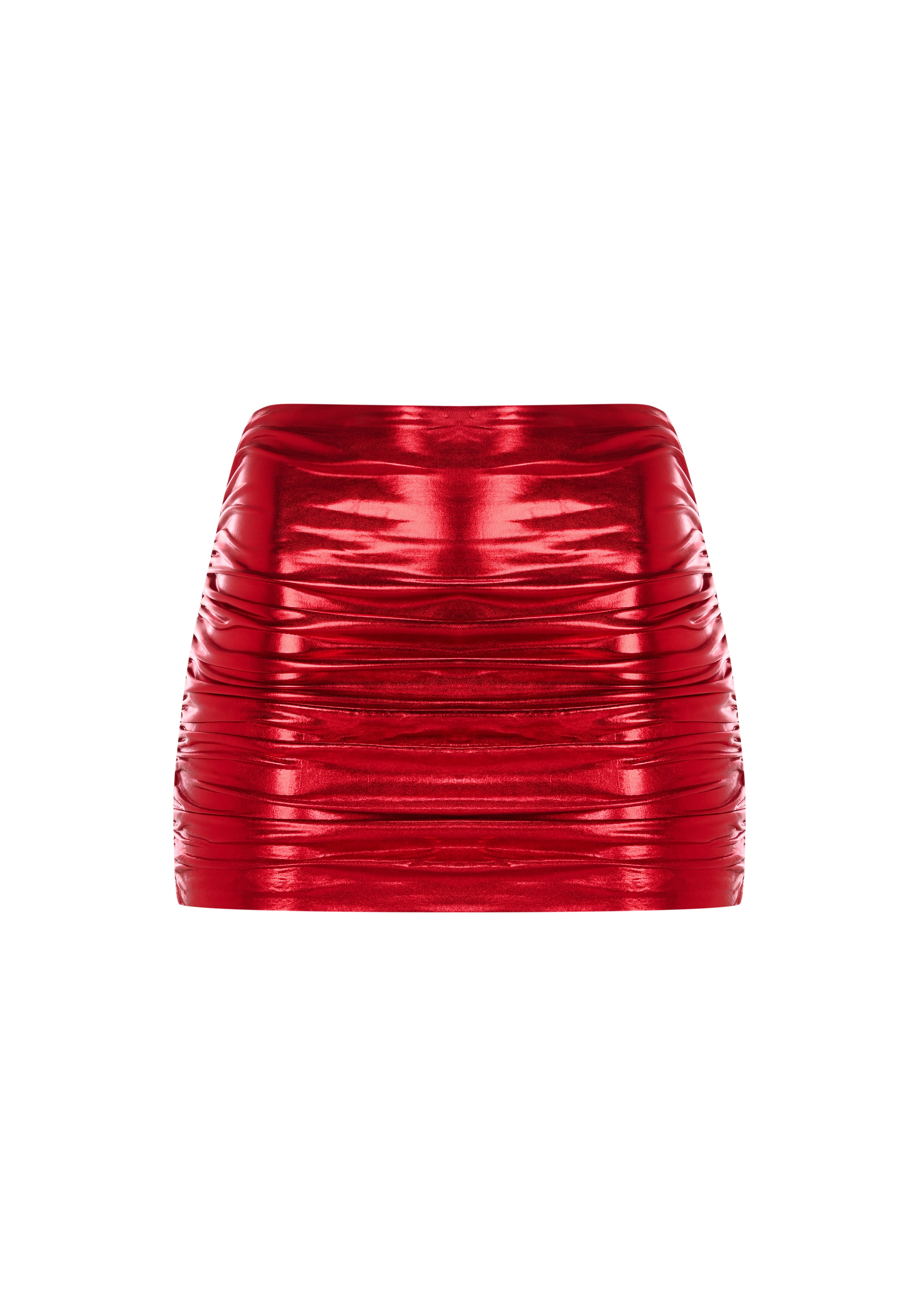 Kırmızı metalik astarlı jarse kumaşlı mini etek