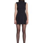 Khela siyah dik yaka sıfır kol gri taşlı mini elbise