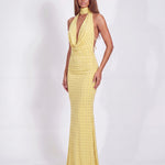 Khela Obsessed With Me Maxi Dress Butter Yellow sarı degaje yaka açık sırt zımba detaylı maksi elbise