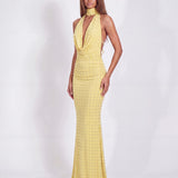 Khela Obsessed With Me Maxi Dress Butter Yellow sarı degaje yaka açık sırt zımba detaylı maksi elbise