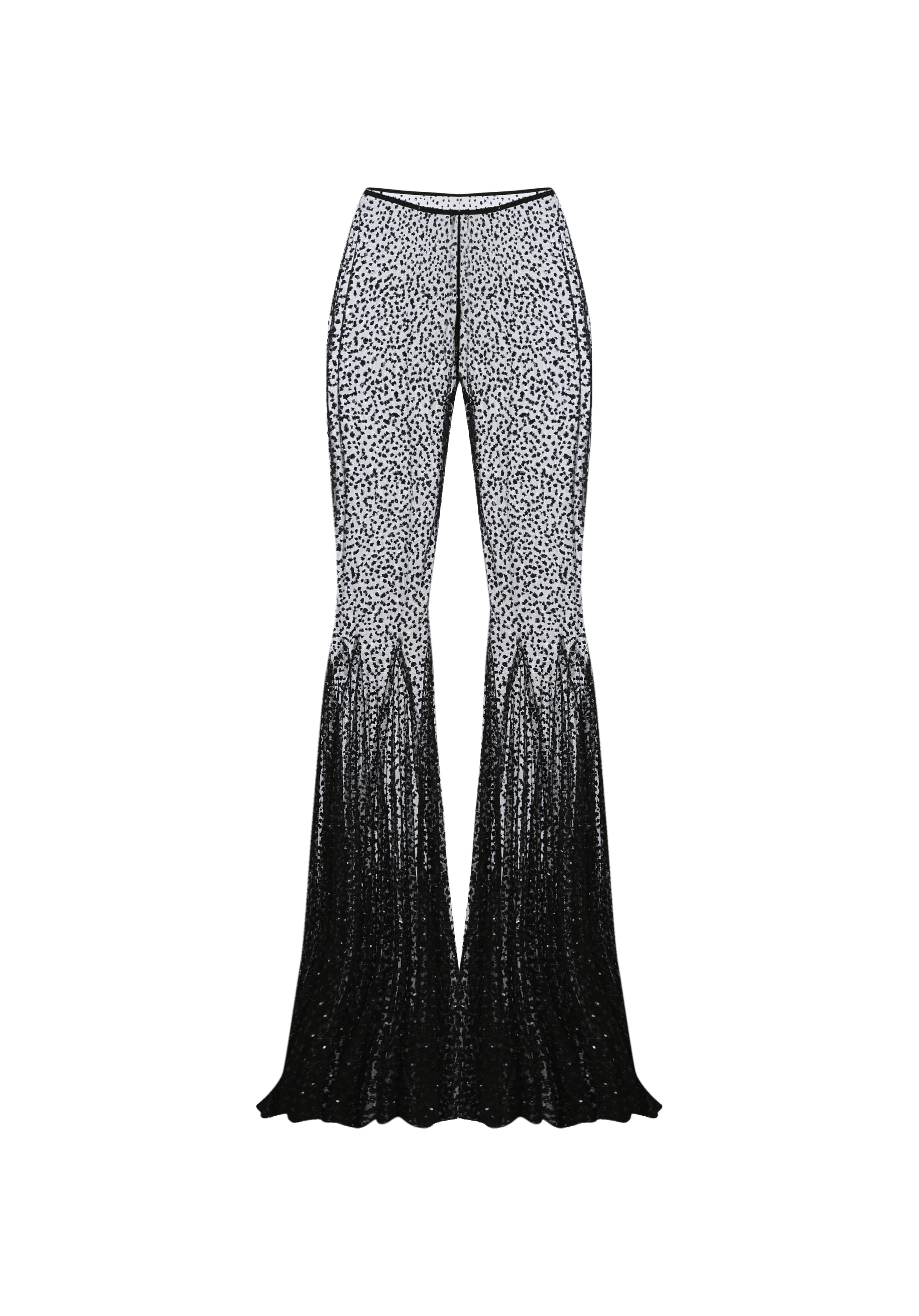 Siyah ispanyol paça biye kemerli transparan pantolon