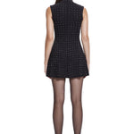 Khela siyah dik yaka sıfır kol gri taşlı mini elbise