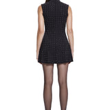 Khela siyah dik yaka sıfır kol gri taşlı mini elbise