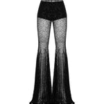 Siyah ispanyol paça biye kemerli transparan pantolon