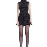 Khela siyah dik yaka sıfır kol lila taşlı mini elbise