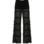 Siyah jarse şortlu şifon uzun pantolon