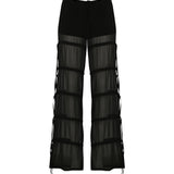 Siyah jarse şortlu şifon uzun pantolon