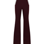 Bordo flare kalıp kemer ve pencere detaylı pantolon