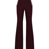 Bordo flare kalıp kemer ve pencere detaylı pantolon
