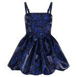 Mavi siyah desenli balon elbise