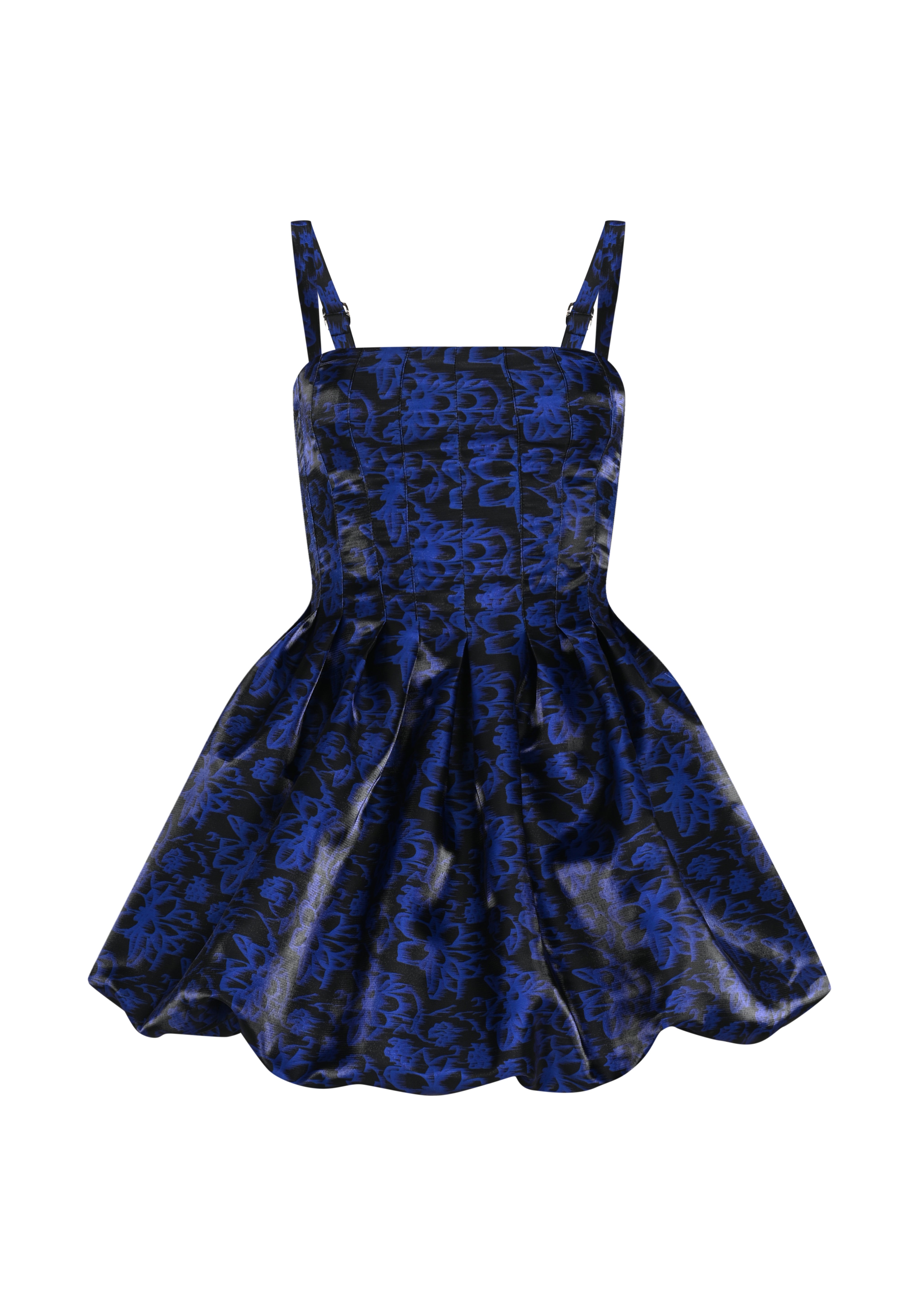 Mavi siyah desenli balon elbise