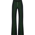 Yeşil fermuar detaylı denim pantolon