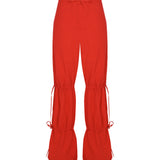 Kırmızı ayarlanabilir bağcık büzgü detaylı paraşüt pantolon
