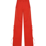 Kırmızı ayarlanabilir bağcık büzgü detaylı paraşüt pantolon
