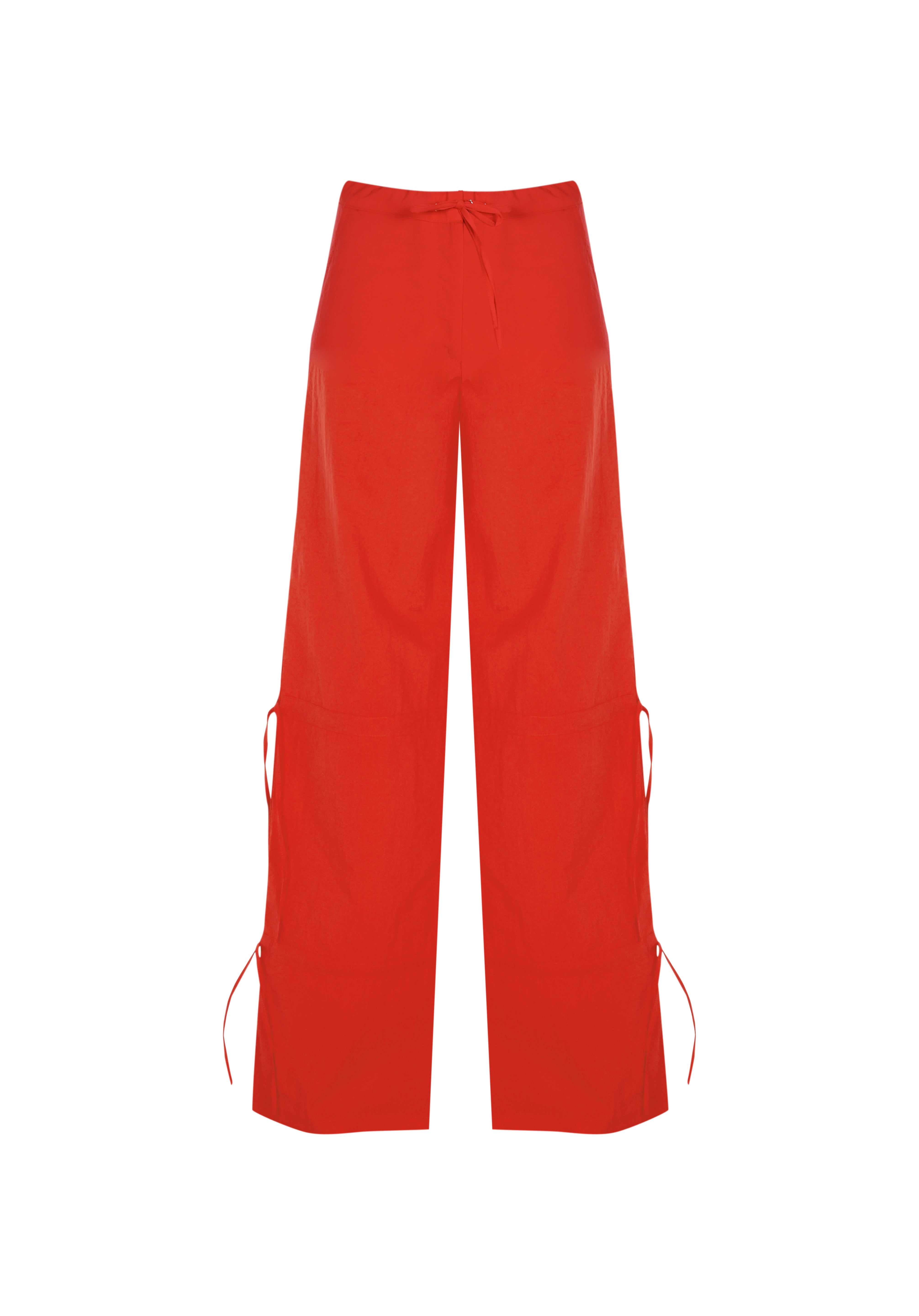 Kırmızı ayarlanabilir bağcık büzgü detaylı paraşüt pantolon
