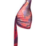 Çiçek desenli asimetrik kesim tül pareo