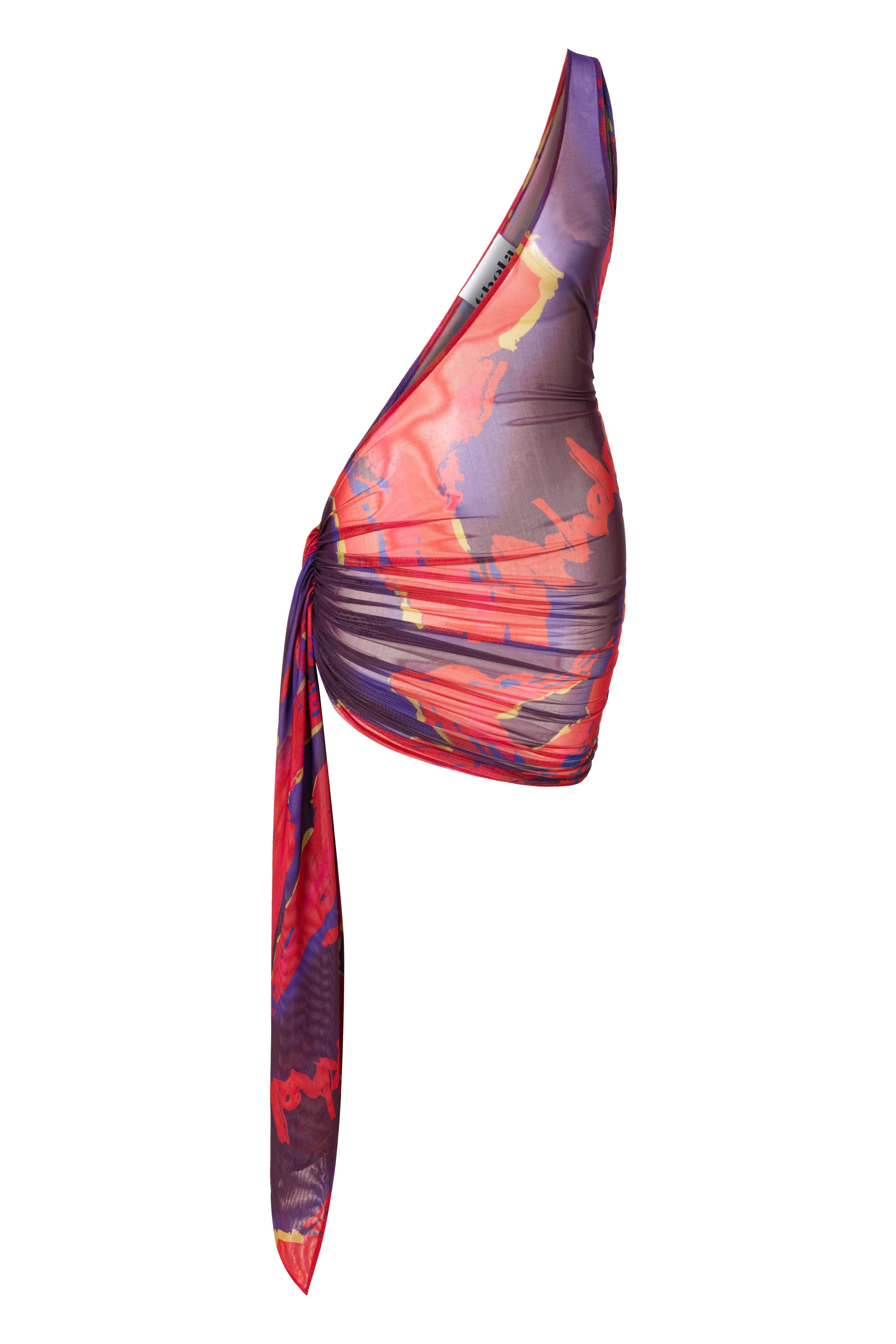 Çiçek desenli asimetrik kesim tül pareo