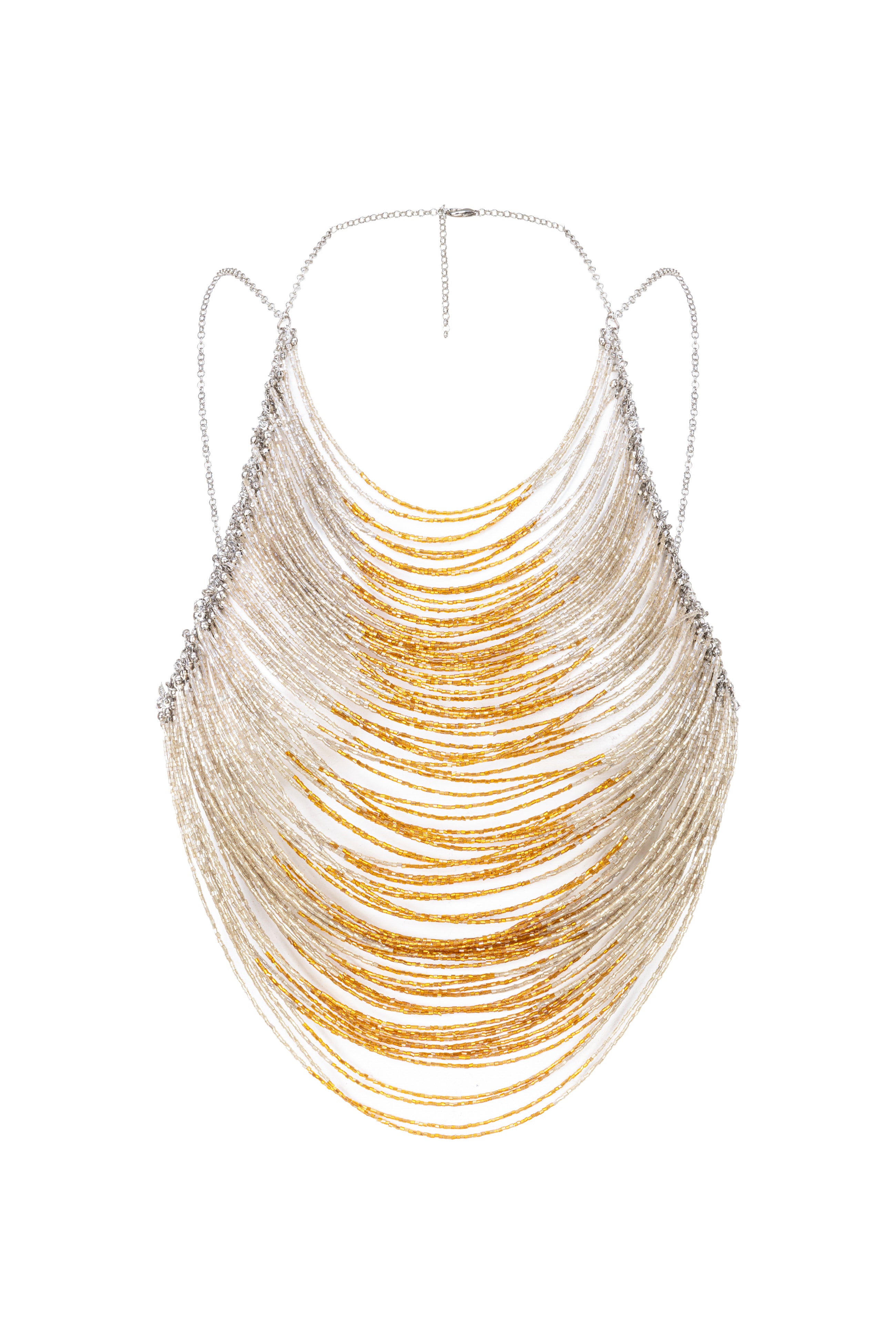 Altın degrade boncuklu halter yaka top