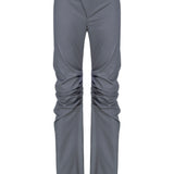 Khela gri drapeli dizleri, bel kapama detaylı pantolon