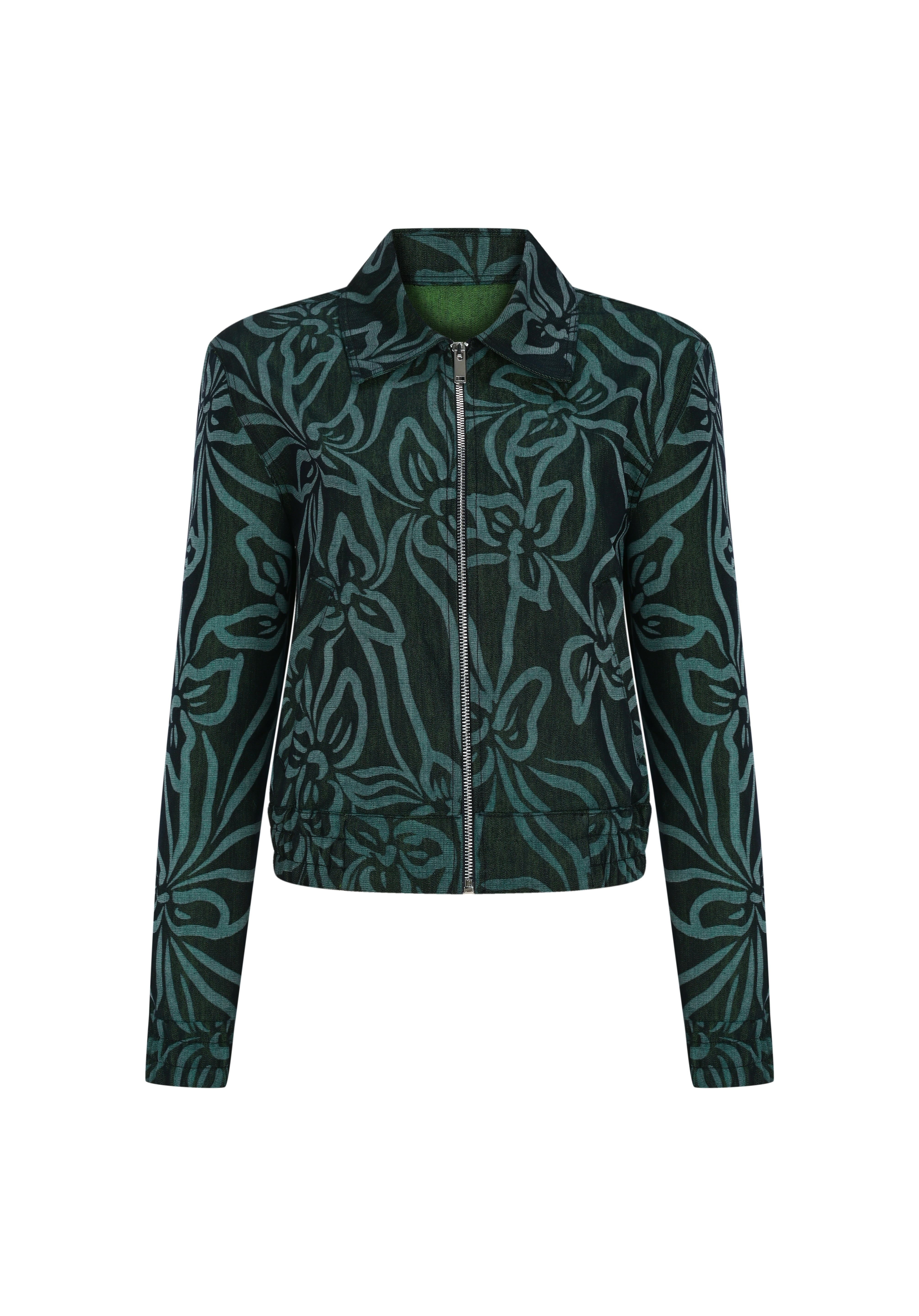 Yeşil desenli fermuarlı ceket