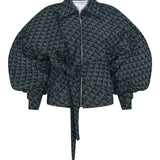 Mavi asimetrik kemerli bomber büyük beden kalıp ceket.