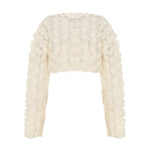 3d çiçek desenli uzun kollu crop