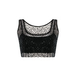 Siyah çiçek desenli ve boncuklu transparan top