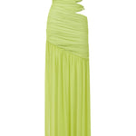Lime rengi büzgü detaylı bel dekolteli maksi straplez elbise