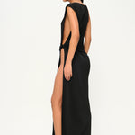 Siyah düğüm detaylı derin yırtmaçlı plaj elbisesi